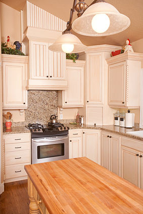 butcher block countertop with granite countertops