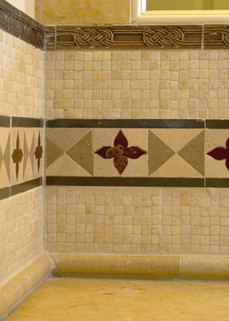 square stone mosaic backsplash